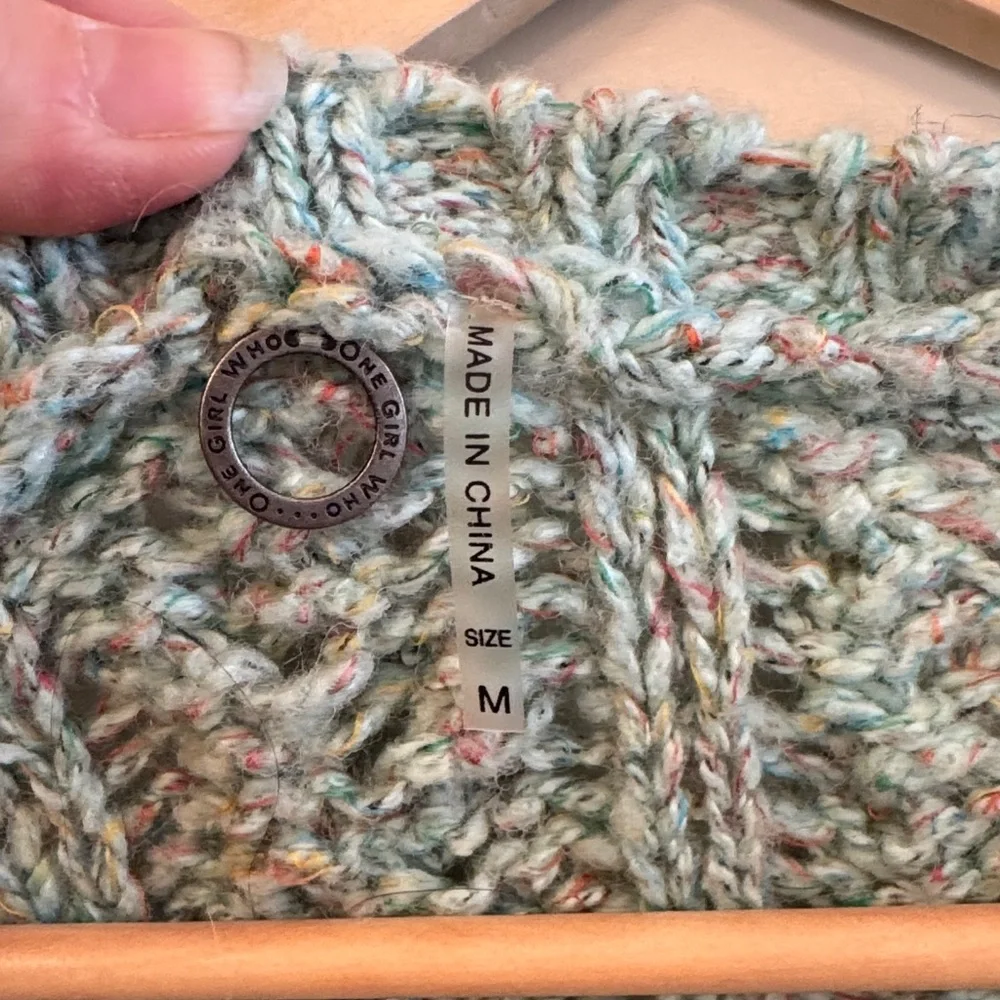 One Girl Who Teal Cable-Knit Button Front Cardigan - Picture 2 of 4